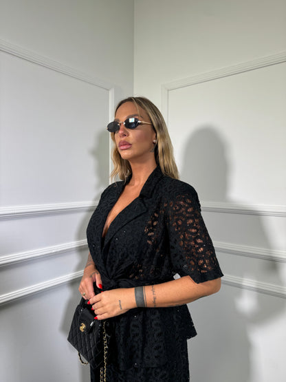 Tailleur in pizzo con micro paillettes (curvy) Antalia nero 250677