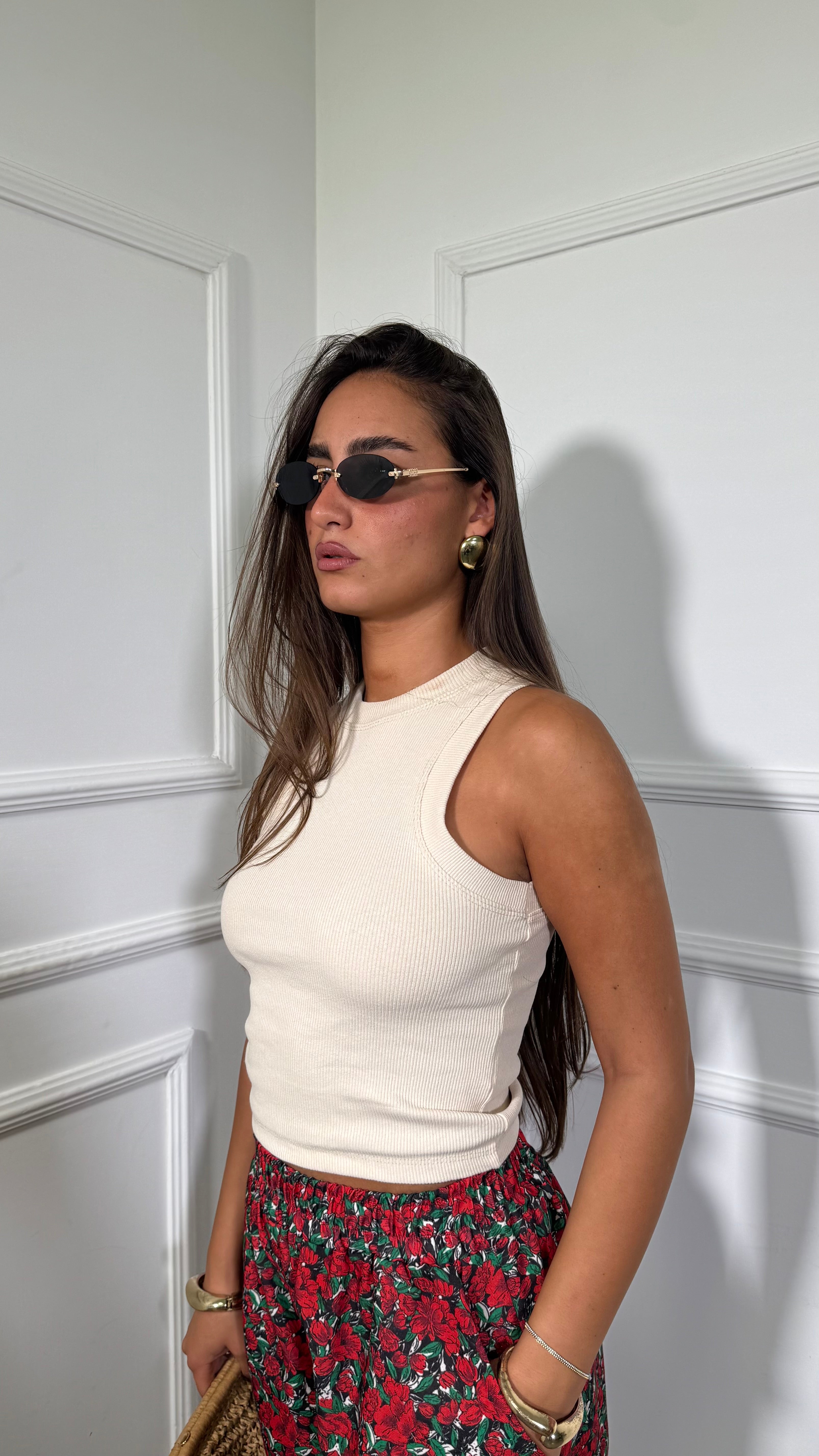Canotta crop a costine Town beige 5159