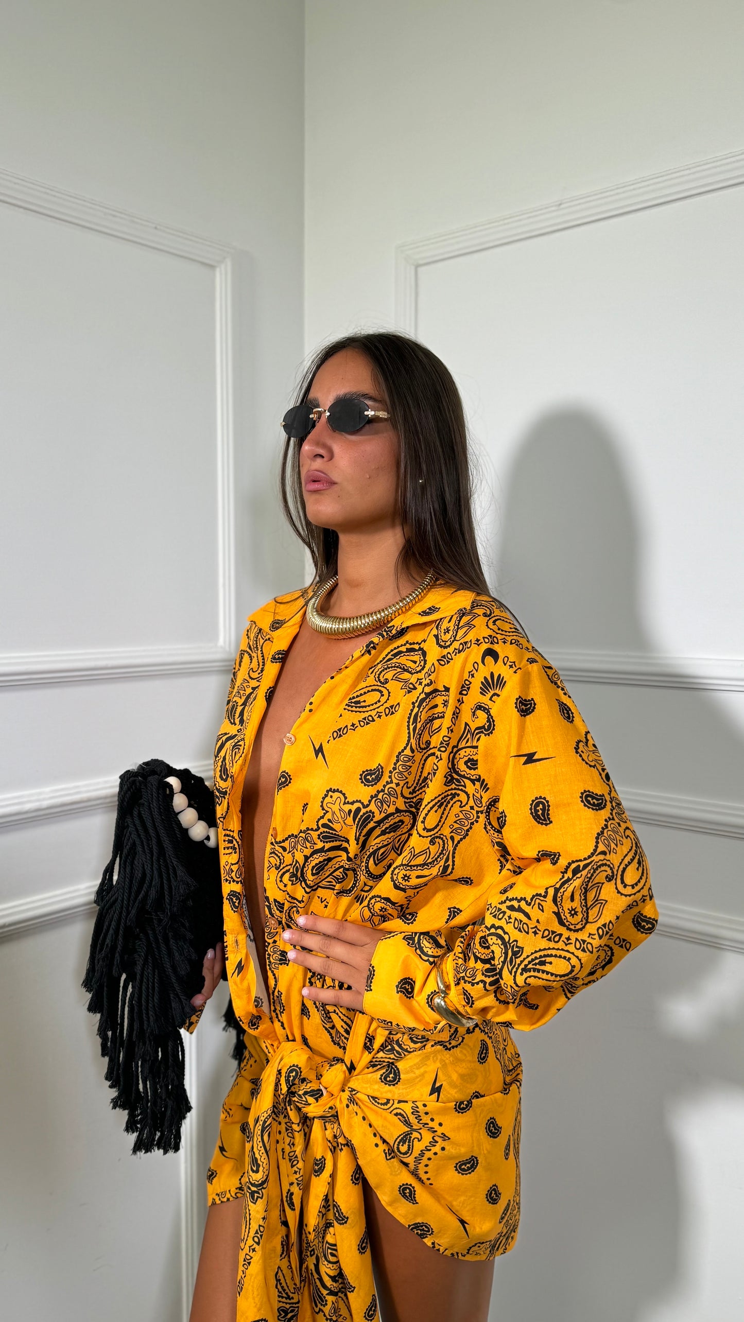 Coordinato in cotone fantasia bandana Kumeya giallo ocra c81558