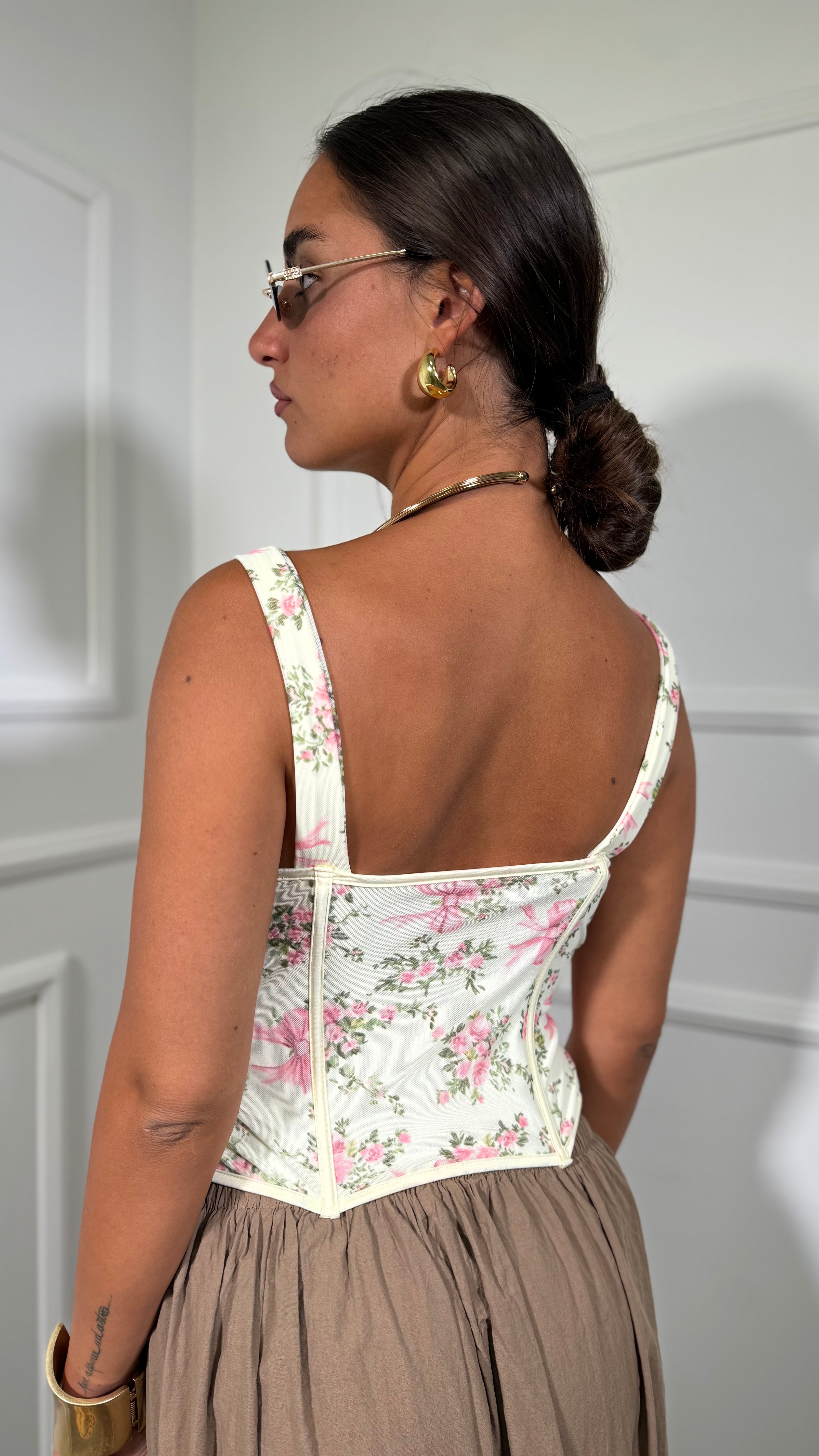 Bustier steccato stringato floreale Flamy giallo pastello 7228