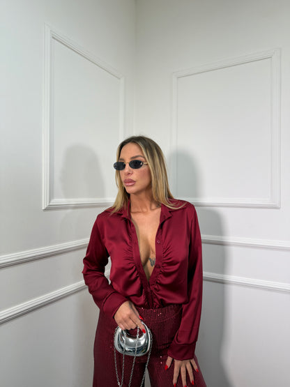 Camicia in satin drappeggiata Ellen bordeaux 2234