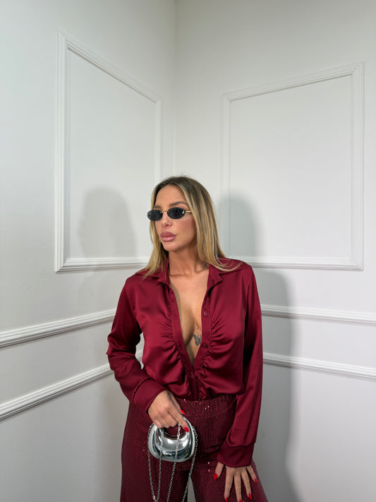 Camicia in satin drappeggiata Ellen bordeaux 2234