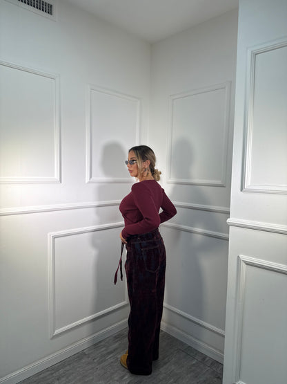 Jeans in denim e velluto Trust bordeaux 6631