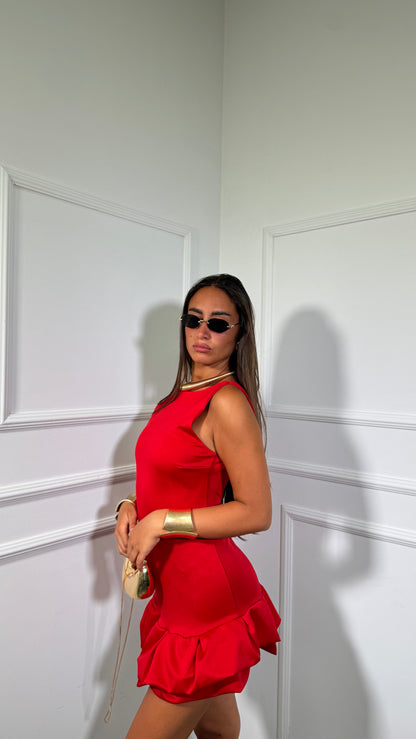 Abito corto con balza Sheryl rosso