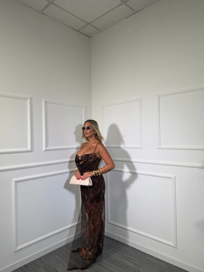 Abito midi in chiffon cut out Las Salinas cioccolato
