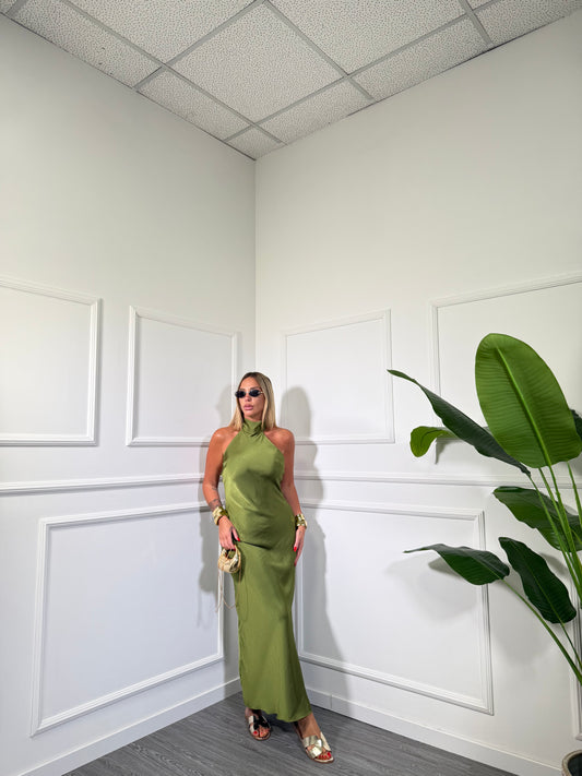 Abito midi in satin scollo sul retro verde acido Elysium 27597