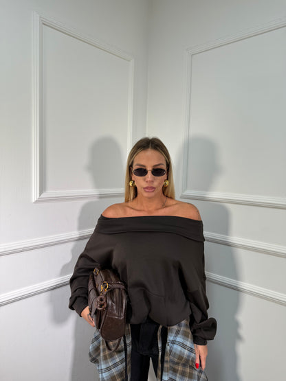 Felpa scollo a barca cioccolato 97037