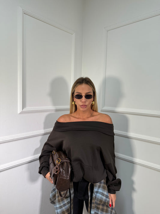 Felpa scollo a barca cioccolato 97037