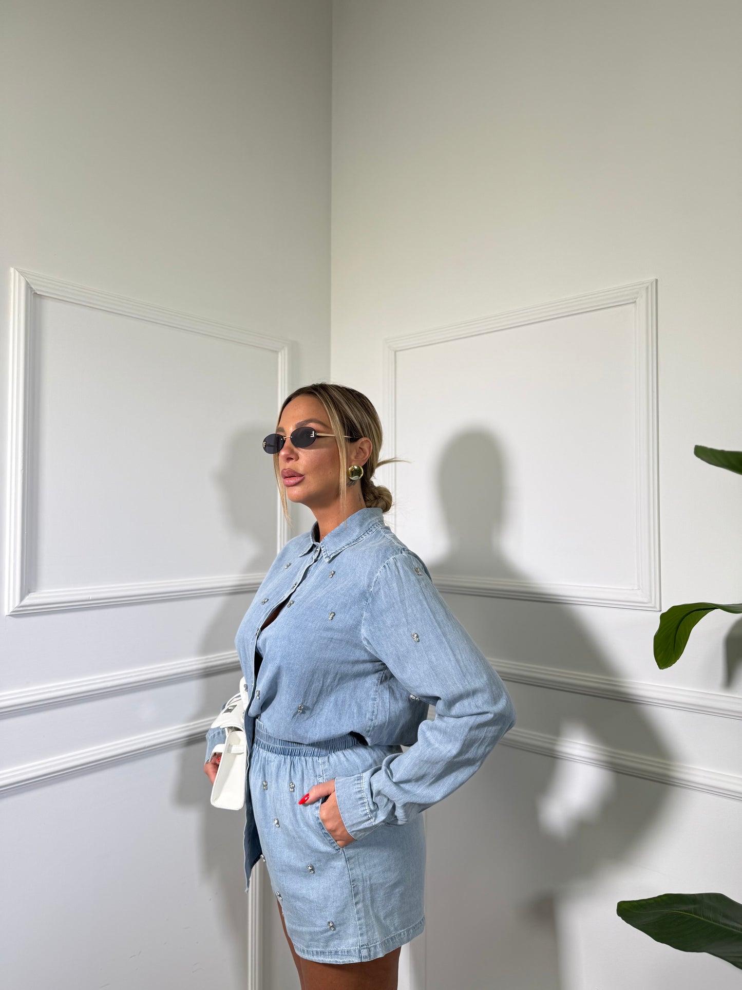 Coordinato in denim Janet lavaggio chiaro mf2649