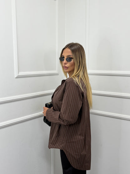 Camicia in cotone oversize a righe Today cioccolato