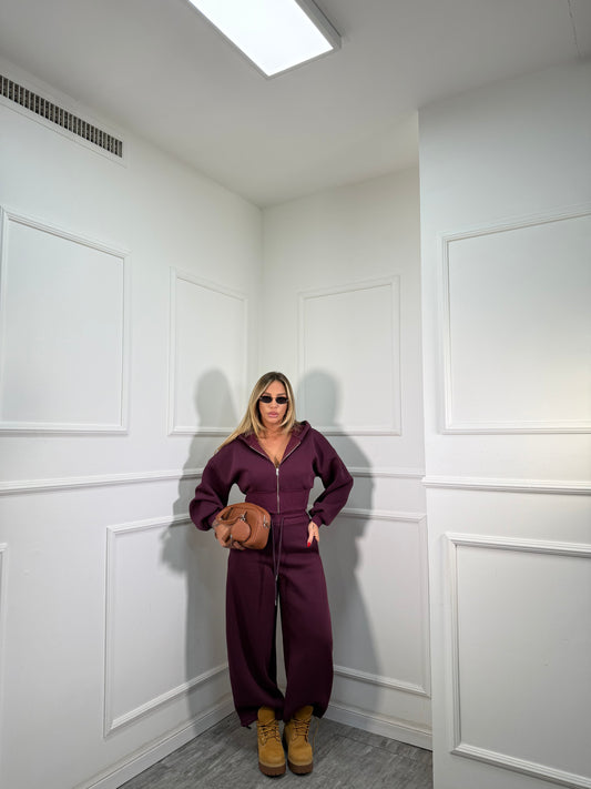 Coordinato in tuta con felpa crop Jeremy borgogna 97065