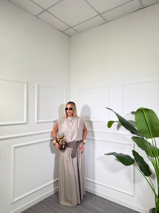 Coordinato con gonnellone in viscosa gioselin taupe nf9291