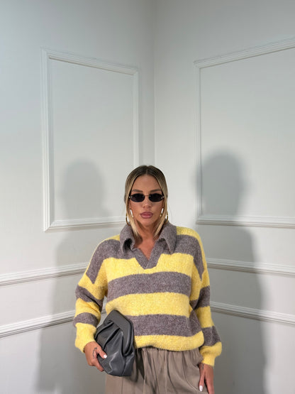 Pullover polo misto lana Macaron giallo 51170