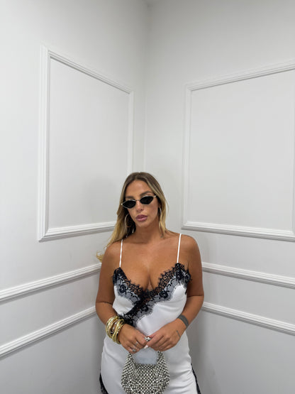 Abito lingerie in satin bianco/nero 27510