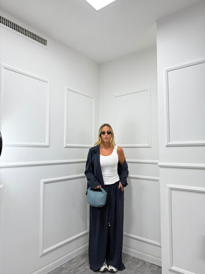 Coordinato gessato Office blu curvy 46/52 25061