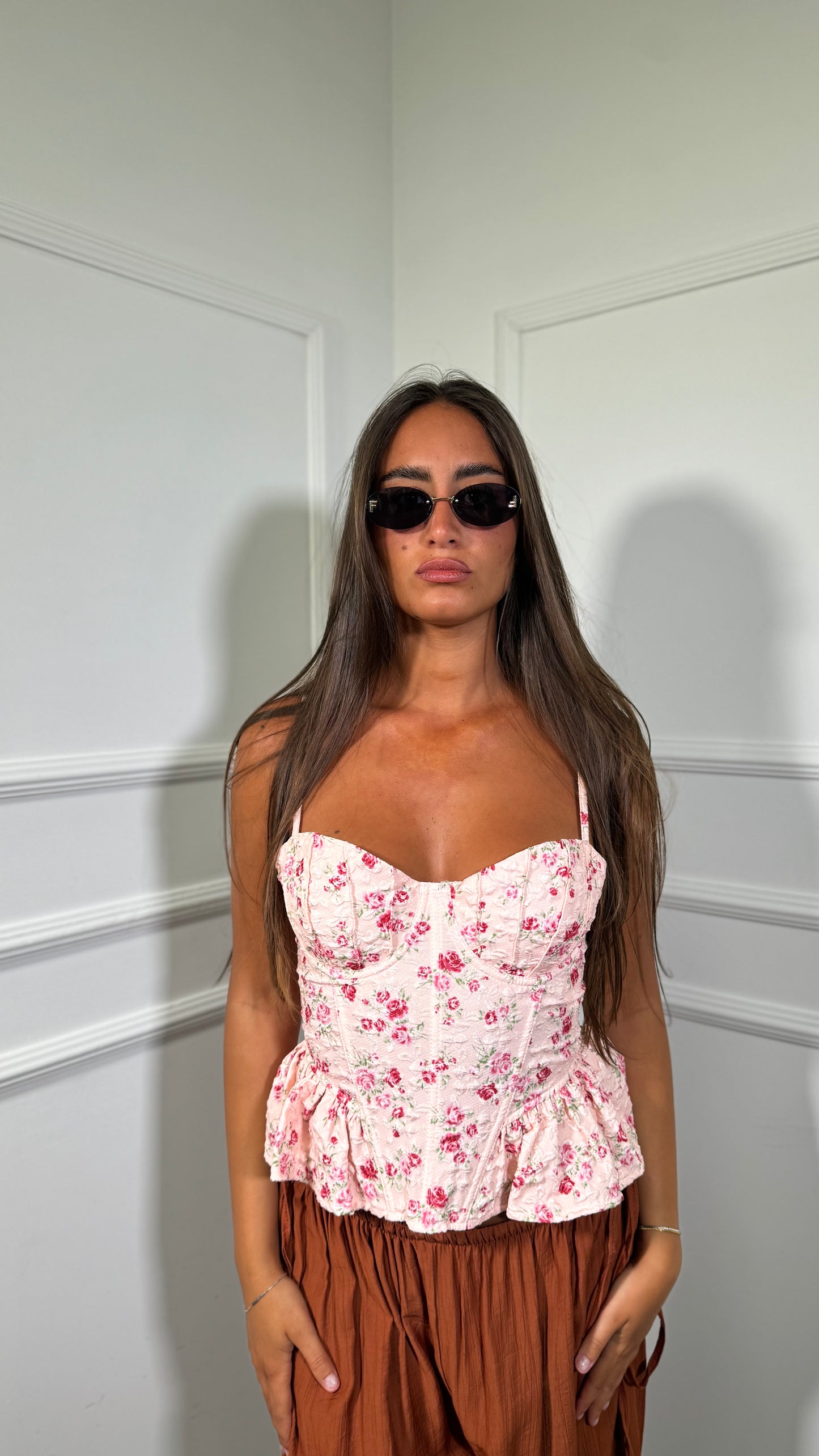 Bustier micro fiori steccato Silena rosa