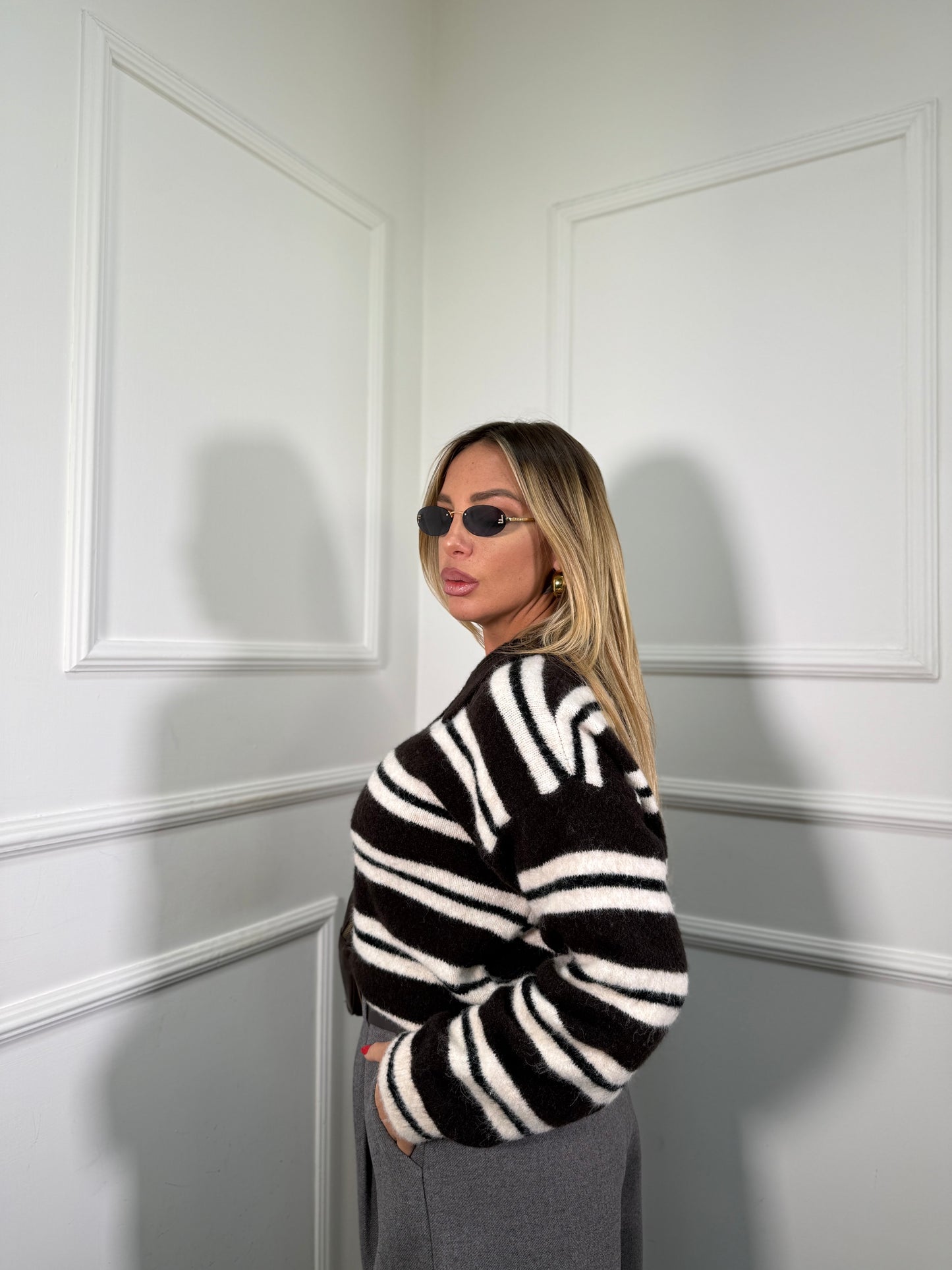 Pullover polo lana cotta Nina cioccolato 33955