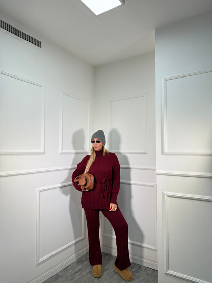 Coordinato in maglia a coste December bordeaux 228000