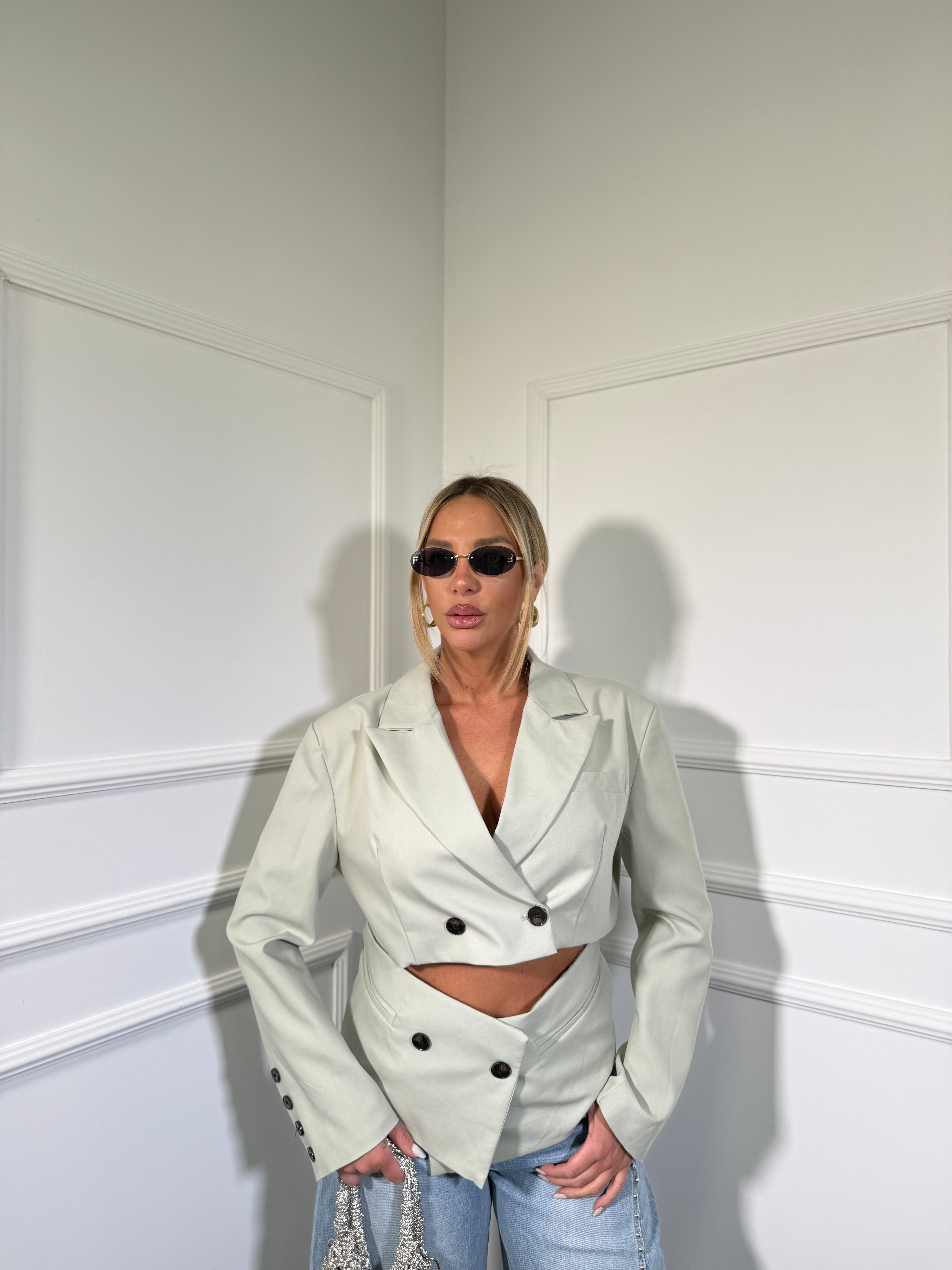 Giacca Cut out con spalline Megghy verde menta 8786