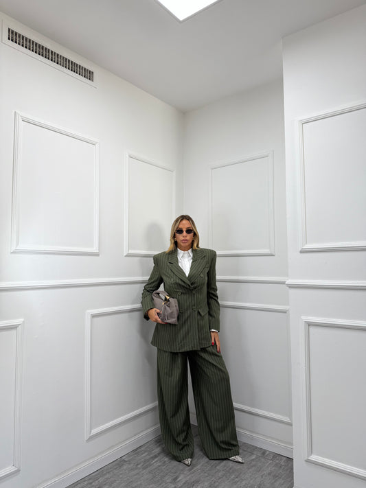Tailleur gessato Smith verde kaki my19526