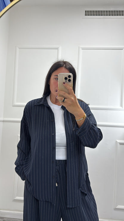 Coordinato gessato Office blu curvy 46/52 25061