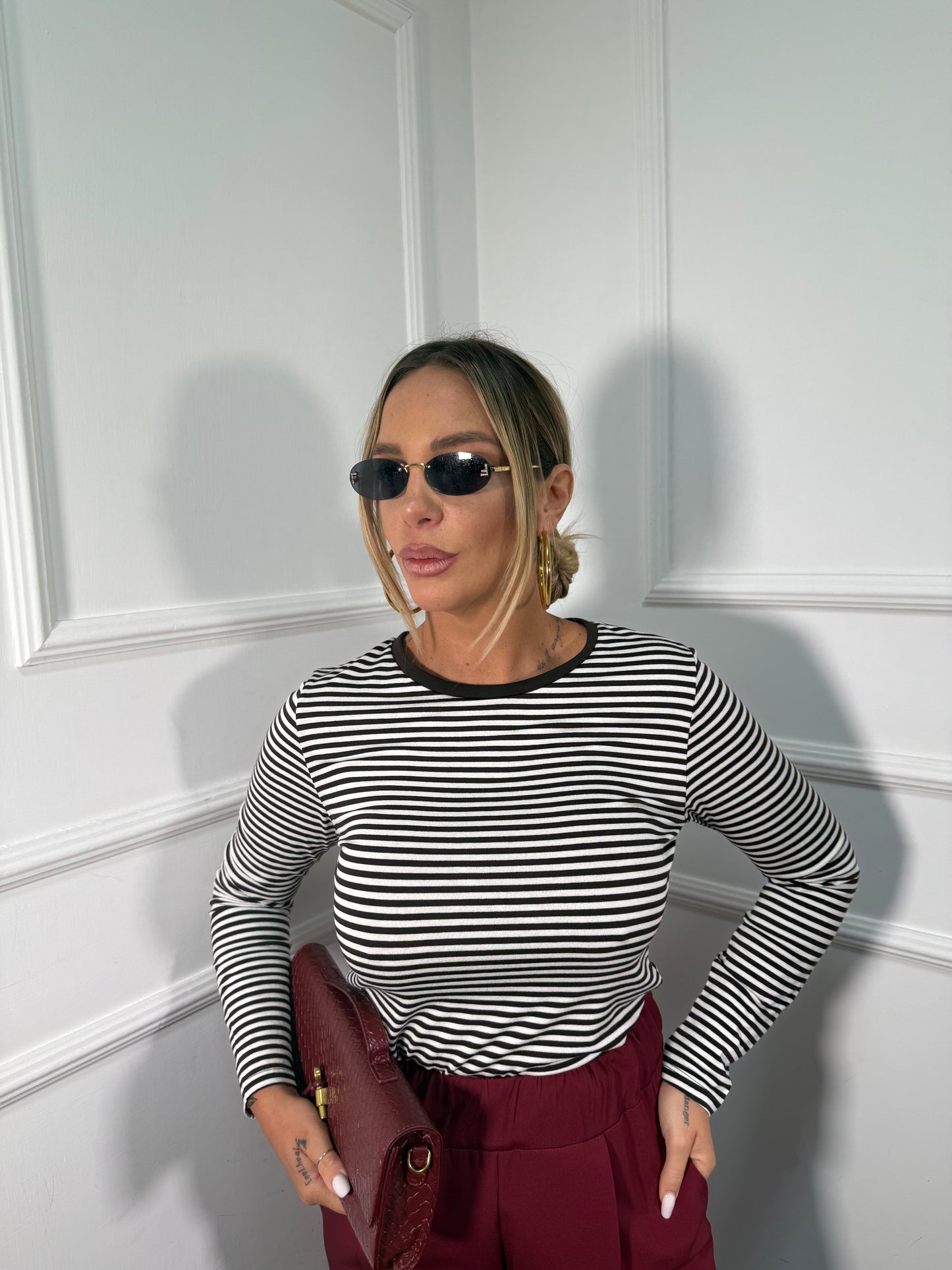 Shirt a righe in cotone Doremi marrone 27516