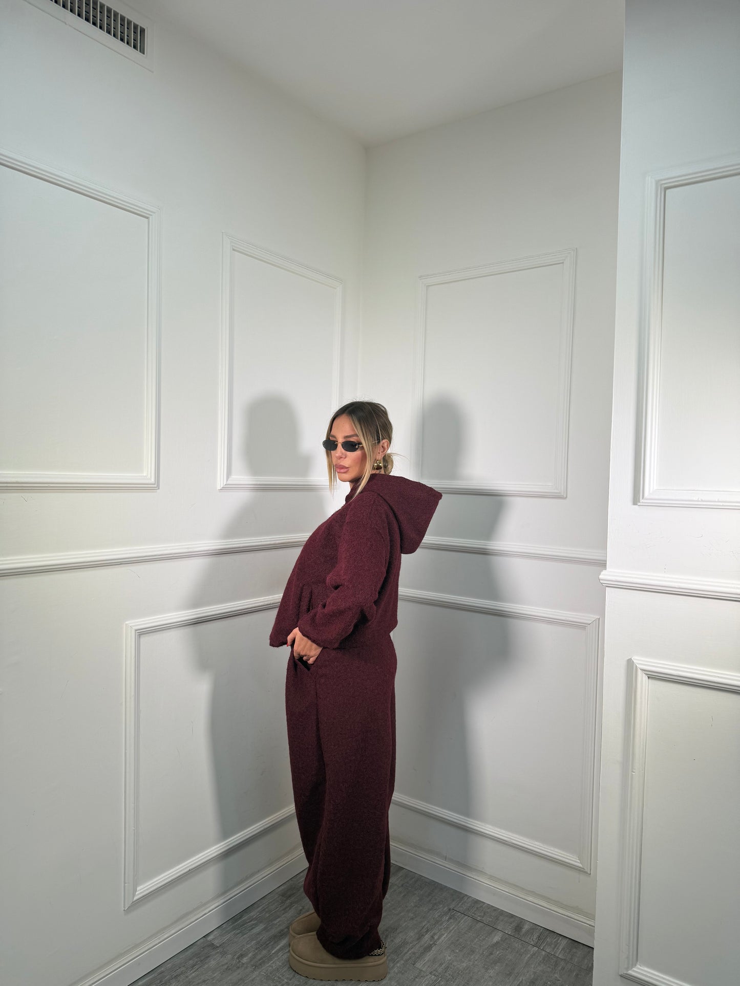 Coordinato tuta lana cotta Bear bordeaux 50815