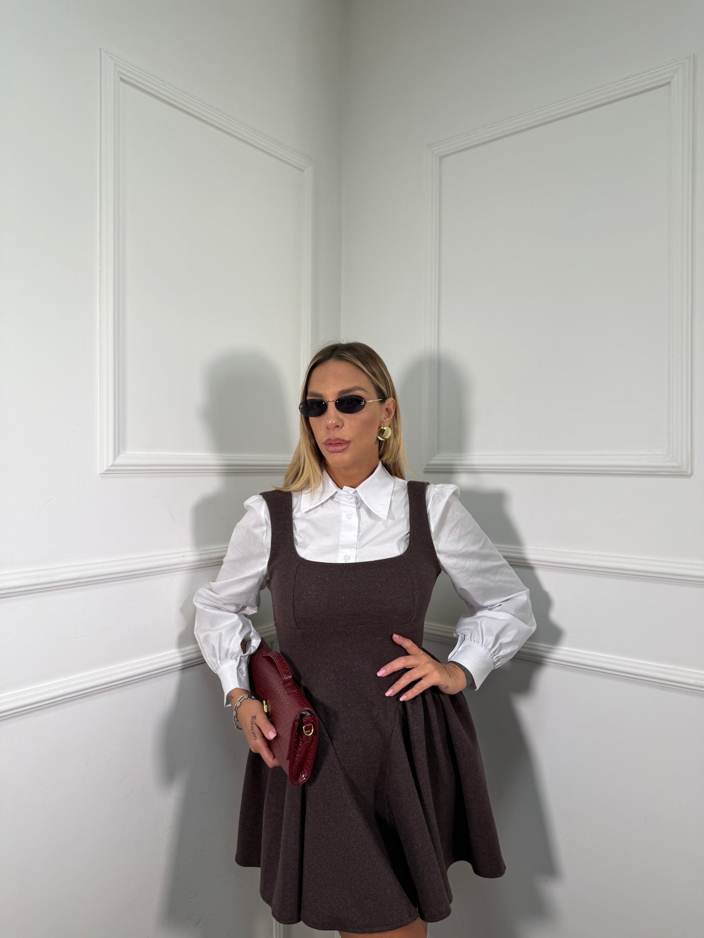 Abito in panno con camicia Flake cioccolato 6797