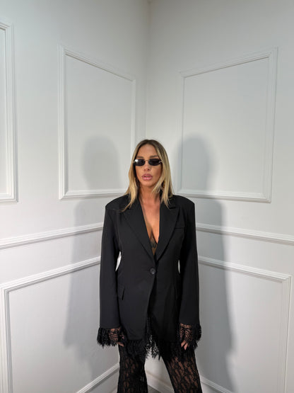 Blazer oversize con pizzo nero 25030
