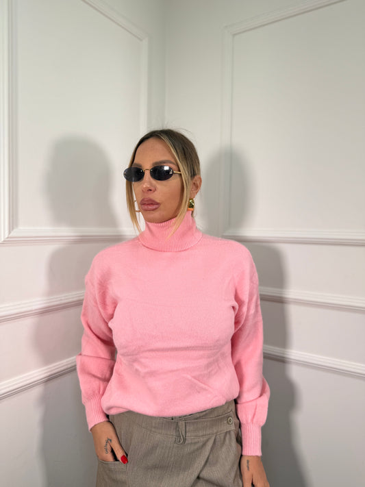Pullover collo alto manica balloon rosa pesca 2022