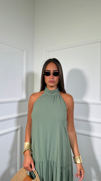 Abito midi con balze Desy verde militare