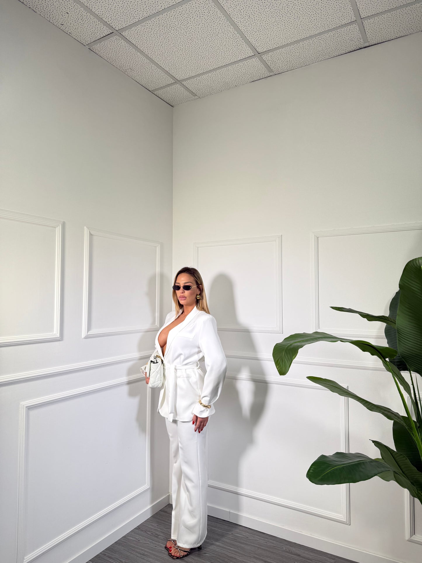 Tailleur con fusciacca Diletta bianco 205511