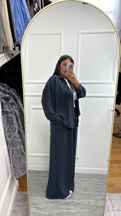 Coordinato gessato Office blu curvy 46/52 25061