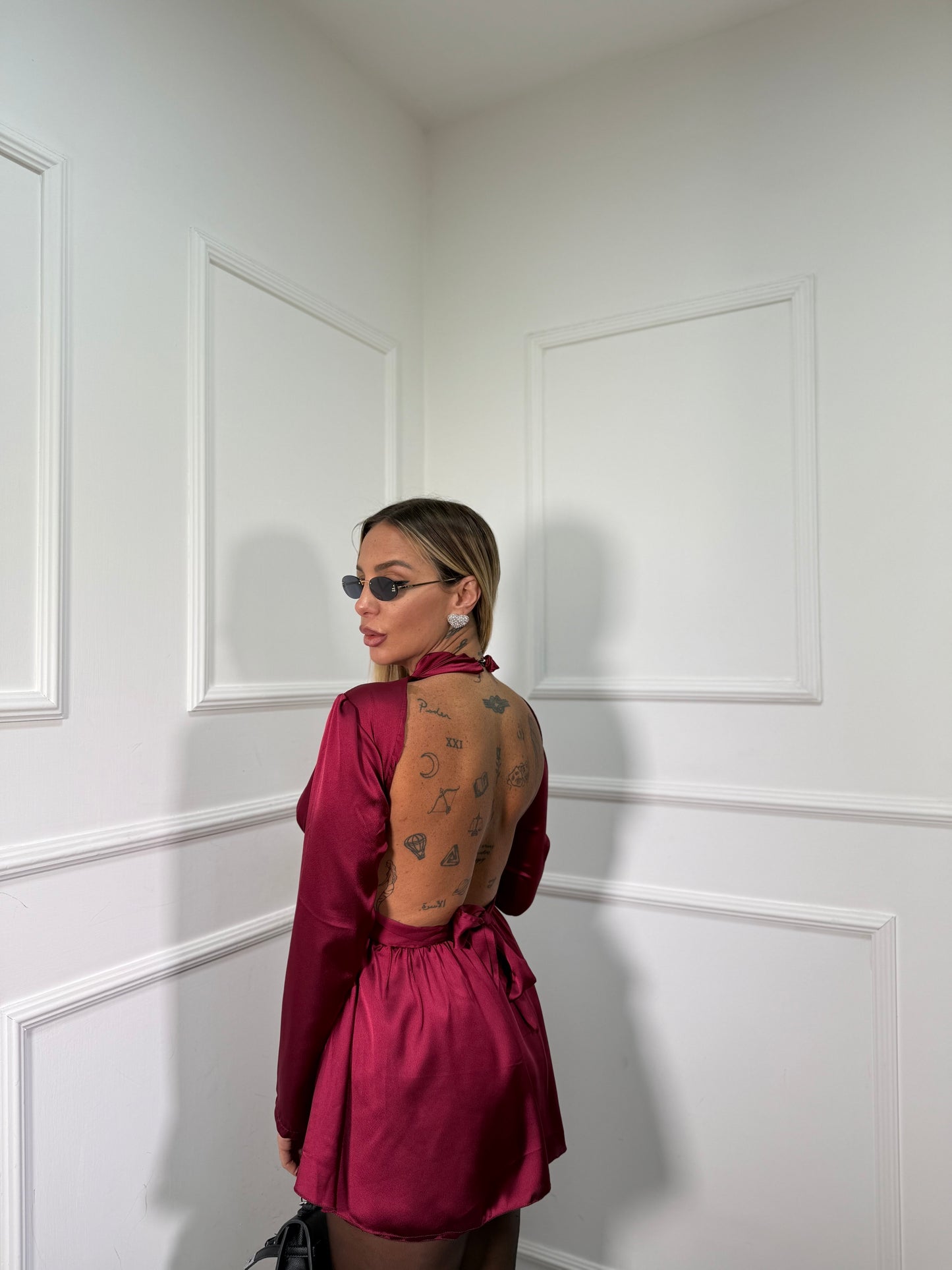 Jumpsuit in satin Amanda bordeaux 39480