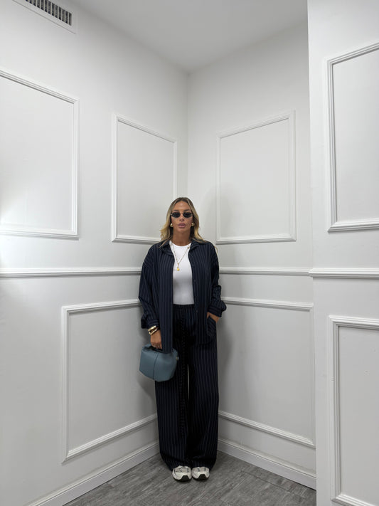 Coordinato gessato Office blu notte 6970