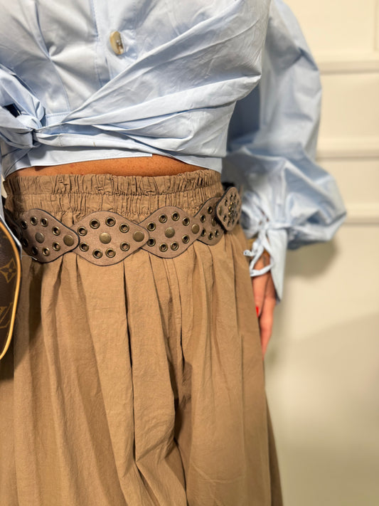 Cintura rombi ecopelle con borchie marrone
