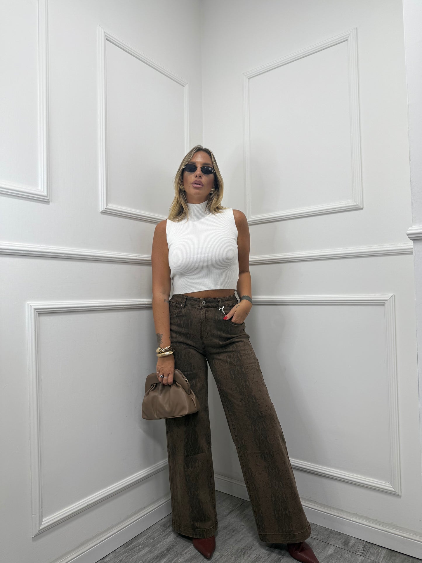 Jeans palazzo pitonato Frida marrone cy06124