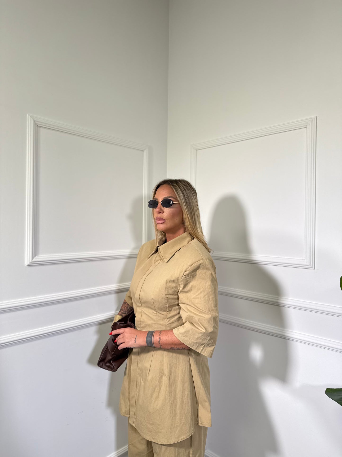 Coordinato in cotone strutturato con spalline Cairo canapa har020