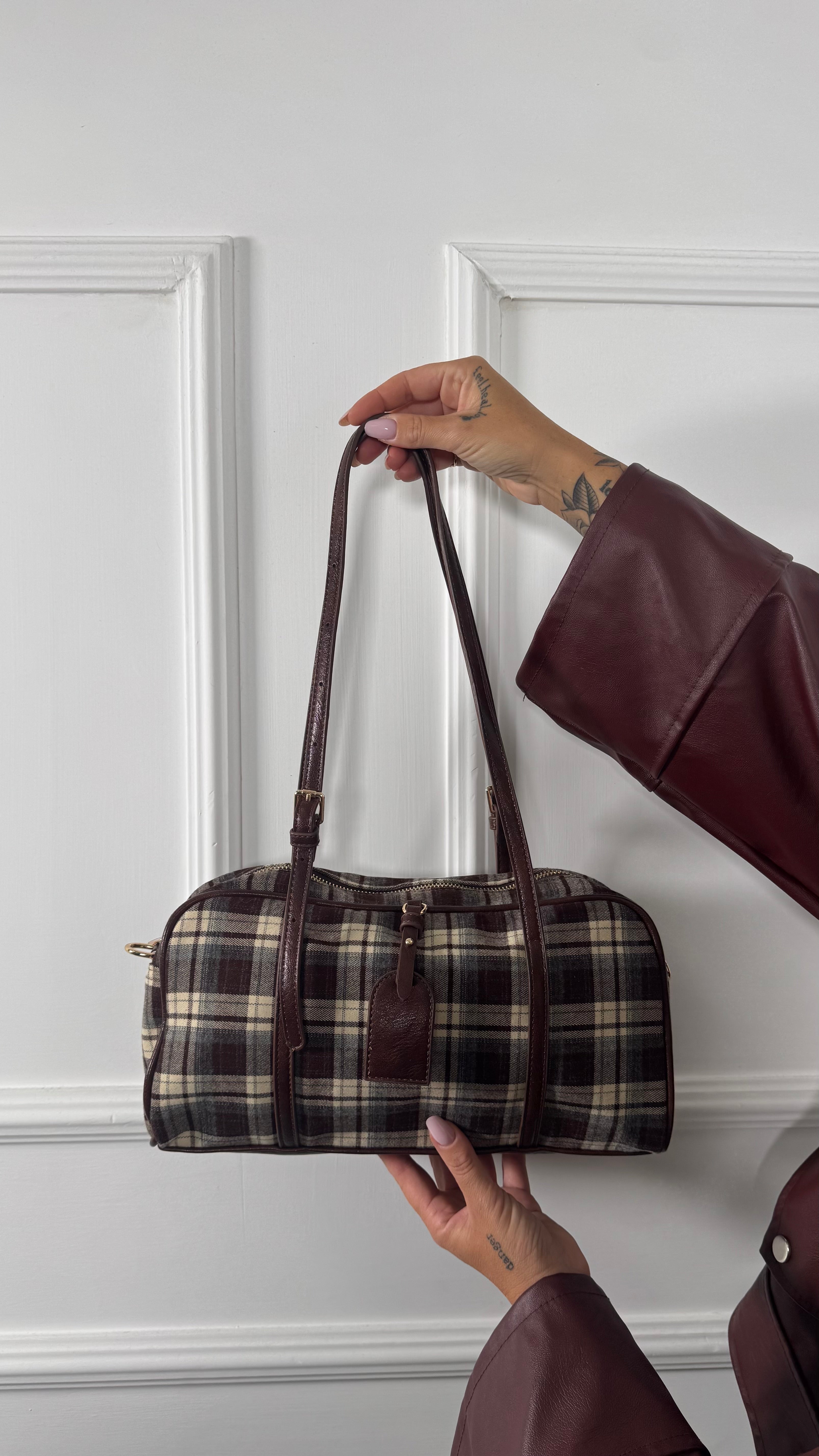 Borsa in panno a quadri caffè