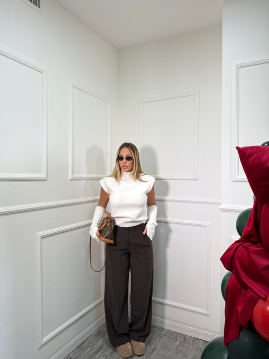 Pantaloni palazzo gessati cacao Creativ 11395