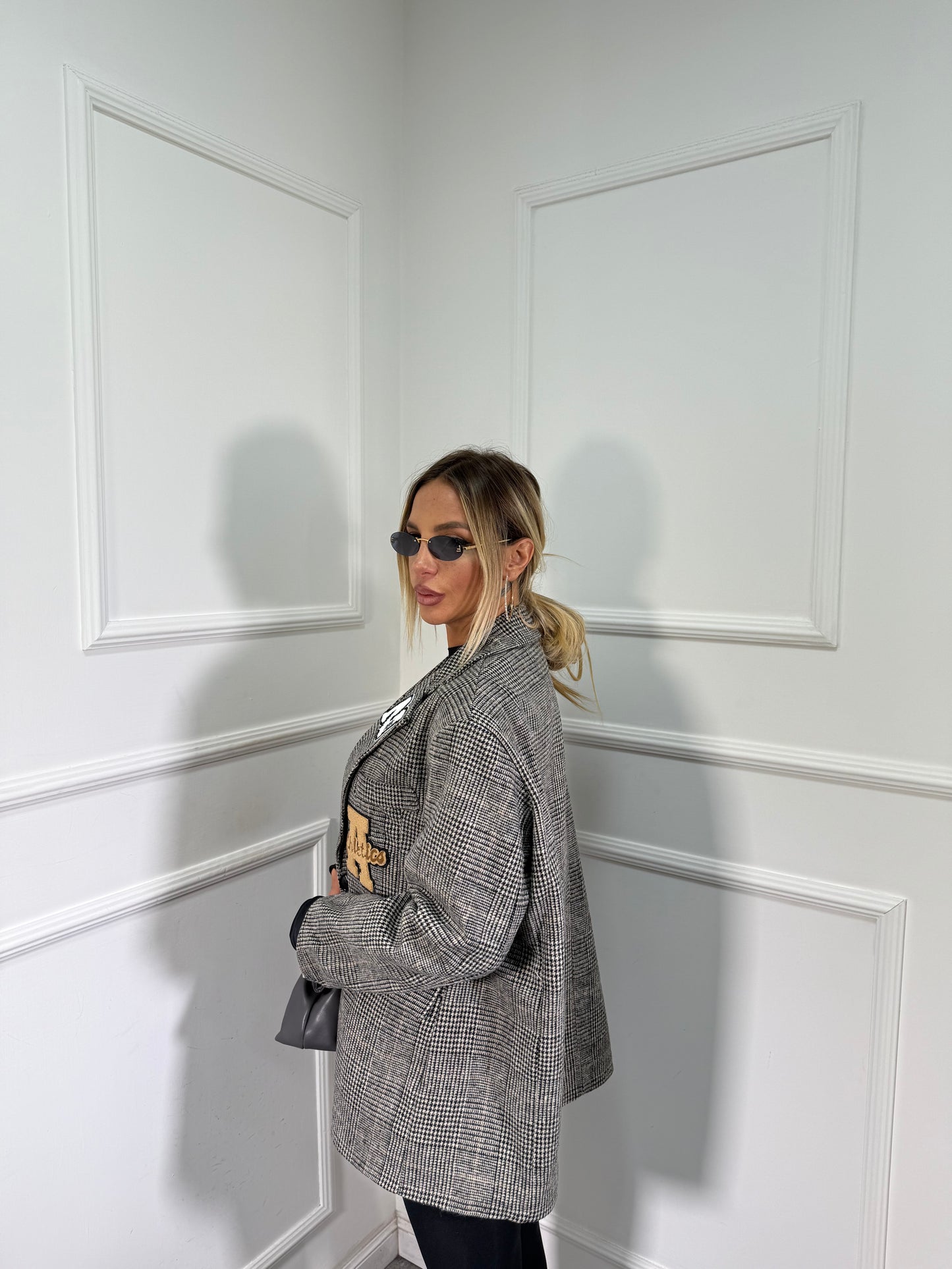 Blazer lana cotta in tweed Patchwork nero 1506087