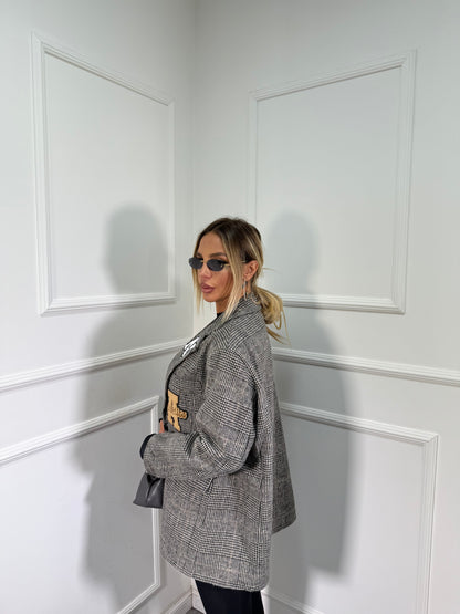 Blazer lana cotta in tweed Patchwork nero 1506087