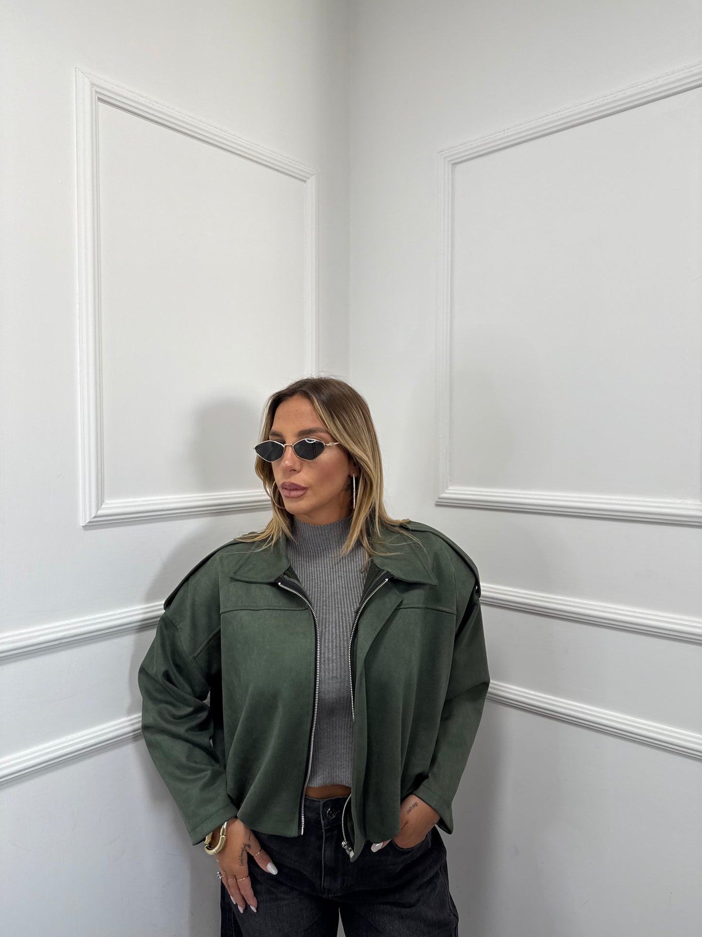 Bomber eco camoscio Web verde militare 25083