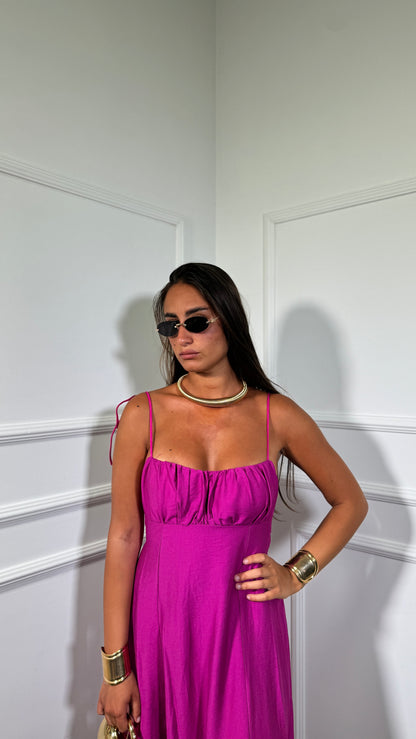 Abito midi misto lino Elys magenta 6960