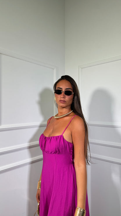 Abito midi misto lino Elys magenta 6960