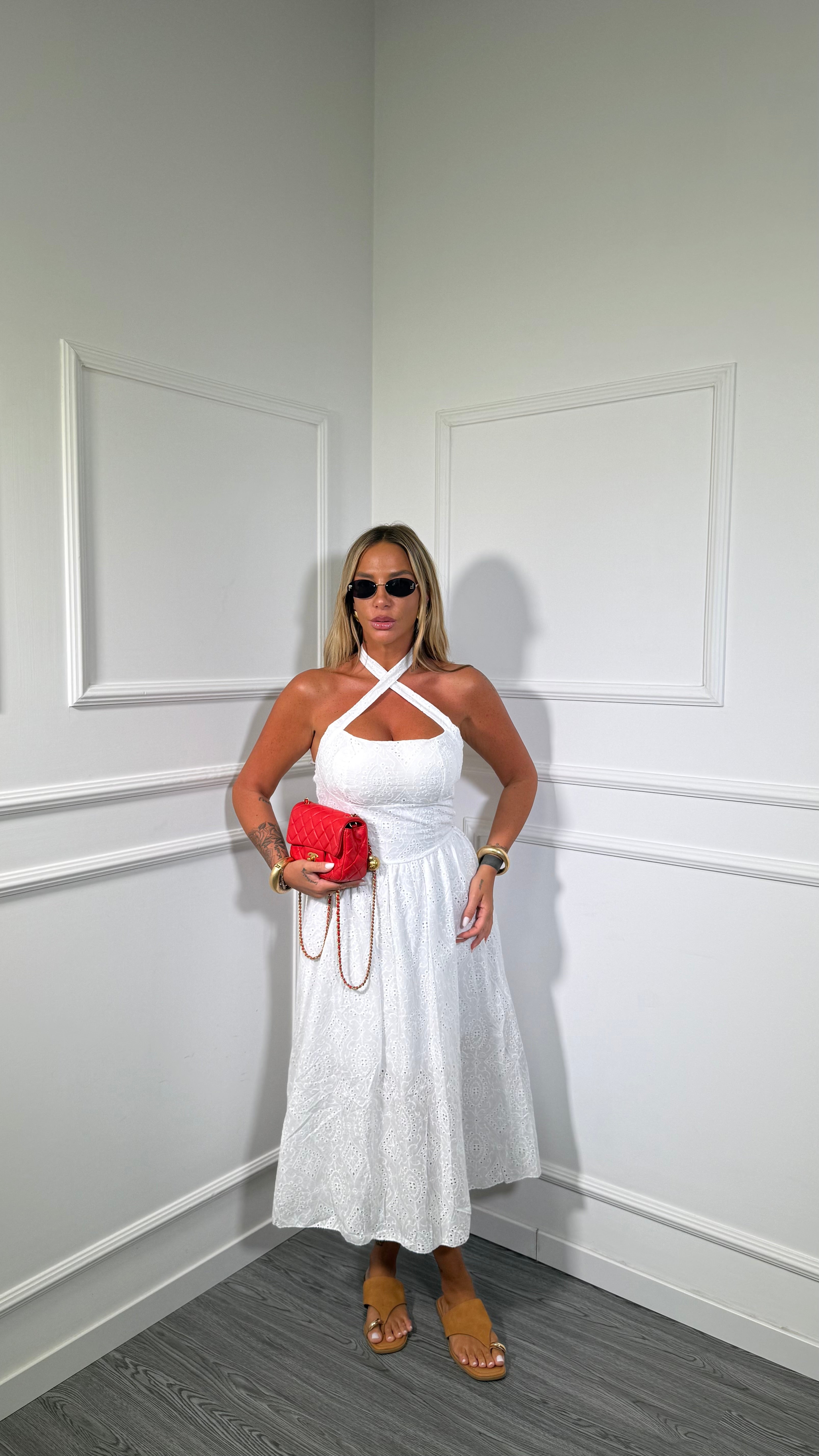 Abito midi in pizzo San gallo Becky bianco 0655