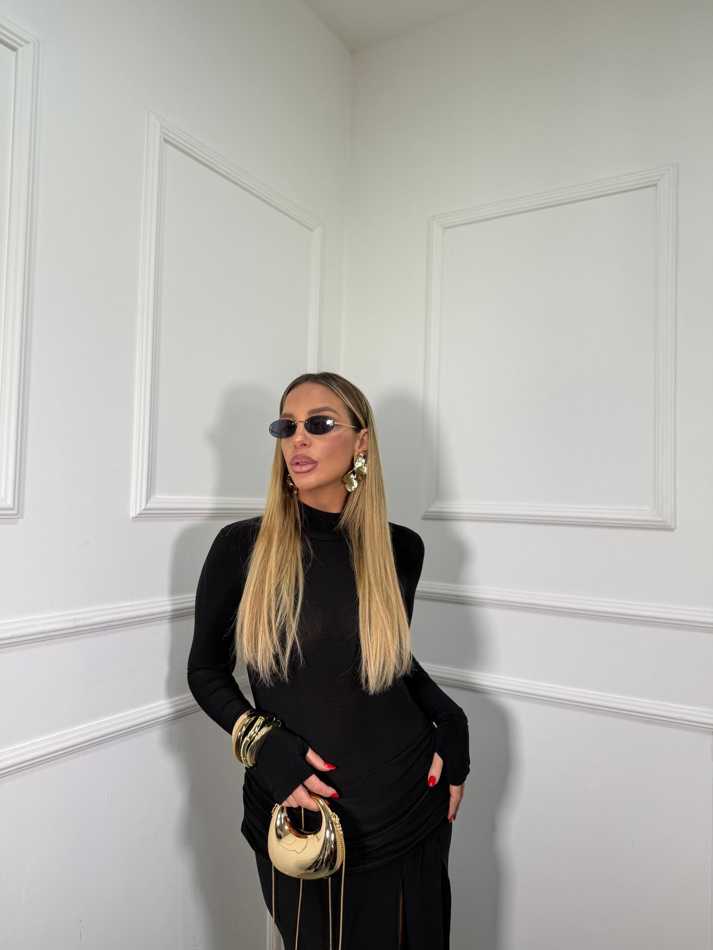 Abito midi con spacco e fusciacca Ipnose nero 1830