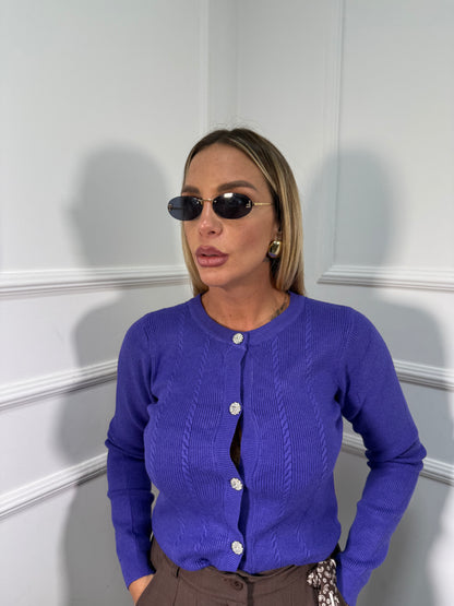 Cardigan con bottoni gioiello viola y2361