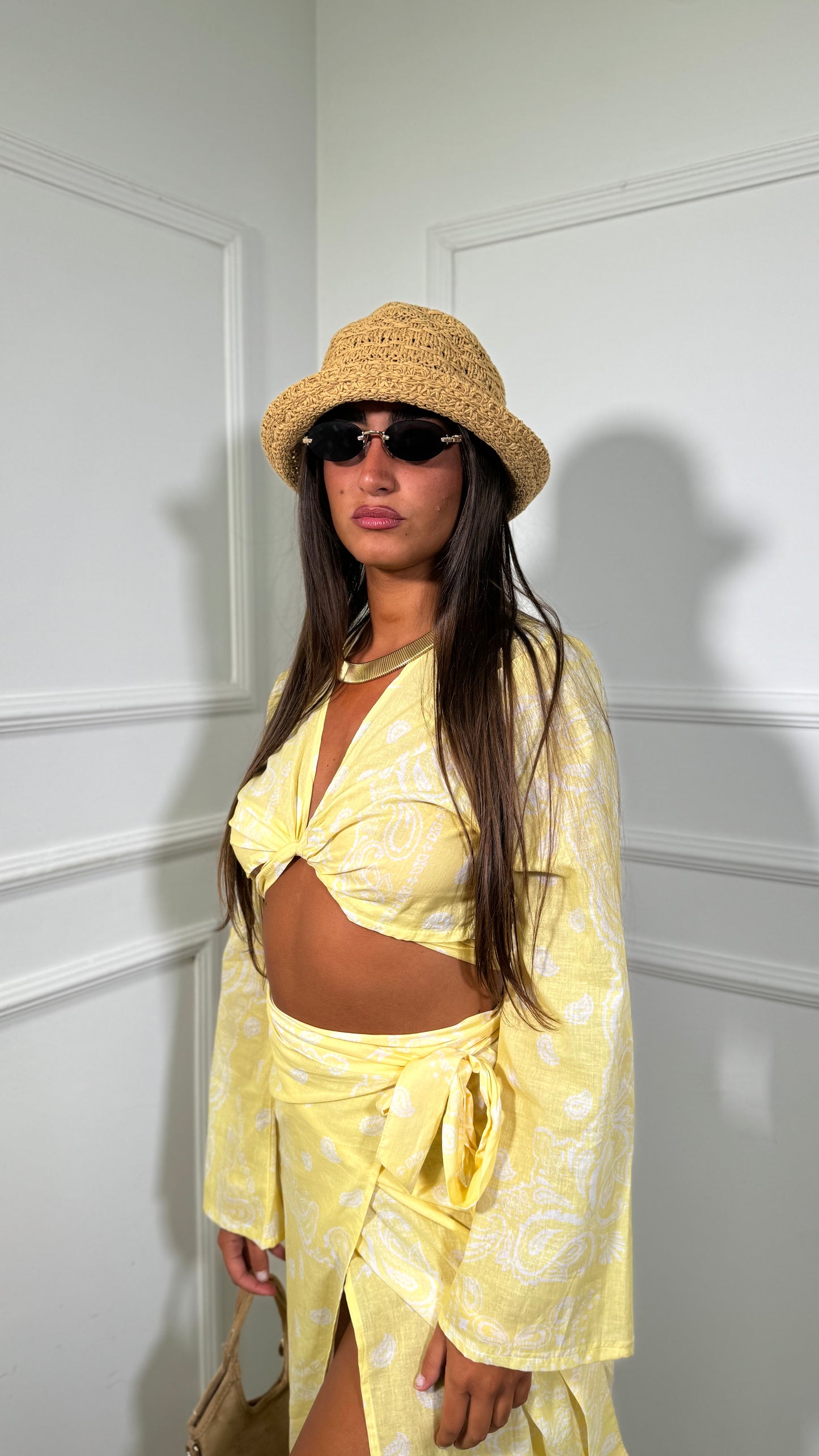 Coordinato con gonna lunga fantasia bandana Salinas giallo c81117