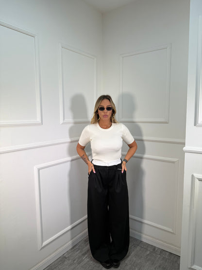 Pantaloni palazzo con doppio bustino elastico nero m12520